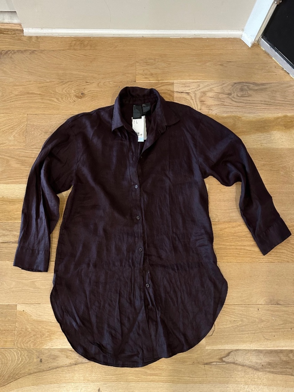 H&M Premium Collection Linen Tunic Top Chocolate Brown Size S NWT